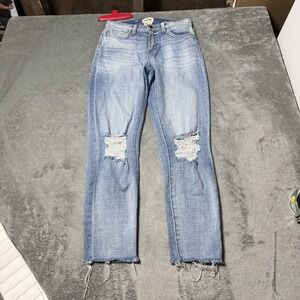 L'AGENCE Womens El Matador French Slim Crop Jeans Size 24 Blue High-Rise Raw Hem